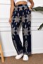 Women's Navy Blue Patterned Wide Leg Trousers ARM-23Y001124