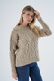 Women's Beige Crew Neck Braided Wool Blended Special Yarn Knitwear Knitted Sweater Trist-6164 - 3