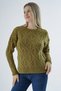 Women's Olive Crew Neck Braided Wool Blended Special Yarn Knitwear Knitted Sweater Trist-6164 - 5