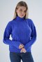 Cobalt Blue Color Oversize Turtleneck Hair Braided Knitwear Sweater - TRIST-6159