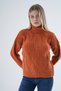 Women's orange oversized turtleneck thessaloniki braided woolen special yarn knit sweater trist-6159