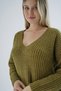 Women's Olive Oversize V-Neck Nopen Thessaloniki Knitted Wool Special Yarn Knitwear Knitted Sweater Trist-6160 - 7