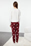 Claret Red 100% Cotton Star Pattern Knitted Pajama Set Thmaw21Pt0241 - 5