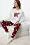 Claret Red 100% Cotton Star Pattern Knitted Pajama Set Thmaw21Pt0241 - 2