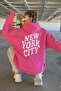 Women's Pink New York City Printed Hooded Oversize Sweatshirt - 2