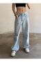 Snow Buckle Detailed Loose Cut Wide Leg Casual Baggy Jean Jeans Loose Women's Trousers Jangan - 4
