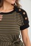 Women's Striped Belted Shoulder Button Detail Dress - 6