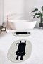 Digital Printed Washable Non-Slip Cute Cat Double-Sided Bathroom Rug Mat Oval Toilet Set - 6