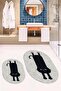 Digital Printed Washable Non-Slip Cute Cat Double-Sided Bathroom Rug Mat Oval Toilet Set - 3
