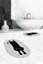 Digital Printed Washable Non-Slip Cute Cat Double-Sided Bathroom Rug Mat Oval Toilet Set - 8
