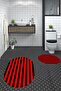 Digital Washable Non-Slip Striped Modern Double Bathroom Rug Mat Oval Toilet Set - 8