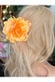 Luxury Fashion Trend Large Satin Artificial Rose Flower Hairpin Clip Neon Yellow - 2