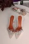 Sedef Leather Champagne Heel Completely Transparent Genuine Leather Star Stone Women's Shoes - 3