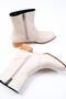Callie Beige Color Thin Fur Lined Side Zipper Blunt Toe Women's Heeled Boots - 3