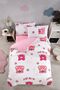 Pink Children's Duvet Cover Set with Elastic Sheet and Teddy Bear - 2