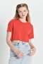 Women's Red Standard Fit Regular Cut 100% Cotton Crew Neck Crop T-Shirt