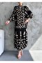 Women's Oversize Judge Collar Buttoned Patterned Dress Pink-White - 2