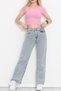 Penelope Women's High-Waist Pocketed Wide-Leg Leg Lycra Long Palazzo Pants Stretch Fabric Jeans Women's Blue - 18695 - 4