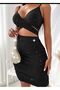Black Glittery Party Dress with Cross-Cut Decolletage on the Bust