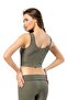 Women's 2 Pieces Corded Fabric Thick Strap Blouse with Removable Pads - Half Tank Top (GREEN-DAMSON) - 5