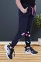 Star-Heart Pattern Detailed Girl's Double Pocket Navy Blue Sweatpants