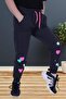 Star-Heart Pattern Detailed Girl's Double Pocket Anthracite Sweatpants