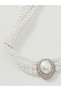 Choker Necklace with Pearls and Rhinestones Brooch - 3