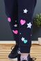 Star-Heart Pattern Detailed Girl's Double Pocket Navy Blue Sweatpants - 5