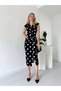 Black Double-Breasted Collar Draped Slit Scuba Crepe Fabric Midi Length Dress 4303 - 7