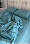 Luxury Hotel Type Double Duvet Cover Set with Elastic Sheets Striped Cotton Satin Turquoise Color 160x200 - 4
