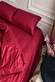 5 Star Luxury Hotel Type Double Elastic Striped Cotton Satin Duvet Cover Set Claret Red - 3