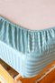 Luxury Hotel Type Double Duvet Cover Set with Elastic Sheets Striped Cotton Satin Turquoise Color 160x200 - 3