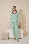 Green Floral Patterned Cotton Knitted Pajamas Set 24240086 - 2