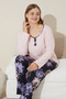 Plus Size Curve Cotton Pajama Set - Pink Print, King Size 24240615