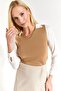 Women's Mink Collar and Sleeve Detailed Blouse