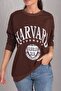 Women's Coffee Front Printed Round Neck Oversize Long Sleeve Sweatshirt ARM-24K024005 - 2