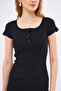 Women's Black Short Sleeve Dress with Snap Fasteners ARM-24Y133011 - 2