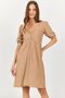 Women's Beige Front Gathered Sleeve Elastic Midi Dress Arm-23y001078 - 3