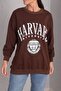 Women's Coffee Front Printed Round Neck Oversize Long Sleeve Sweatshirt ARM-24K024005 - 3
