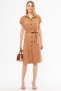 Women's Light Brown Linen Look Belted Short Sleeve Shirt Dress Arm-24Y001084 - 5