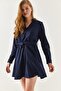 Women's V-neck Elastic Waist Tie-up Flared Dress - 2