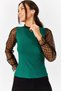Women's Green Corded Knitwear Sweater with Tulle on Sleeves and Collar ARM-22K001043 - 3