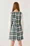 Women's Mint Plaid Square Collar Long Sleeve Dress ARM-22Y001182 - 4