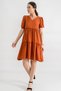 Women's Brick V-neck Short Sleeve Print Ruffle Dress ARM-24Y001014 - 2
