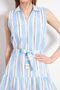 Blue Sleeveless Dress - Button and Belt, Collar, ARM-24Y001066 - 2