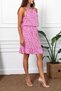 Women's Pink Halter Neck Belted Waist Ruffle Skirt Dress ARM-23Y001112 - 3