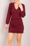 Women's Burgundy Skirt Gather Detailed V-Neck Silvery Mini Dress ARM-24K001050