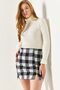 Women's Plaid Pattern Stitched Slit Mini Skirt Arm-22y001196 - 2
