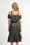Women's Black Patterned Elastic Waist Strap Dress Arm-23y001053 - 4