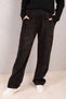 Women's Black Elastic Waist Pocket Wide Leg Velvet Trousers ARM-24K001060